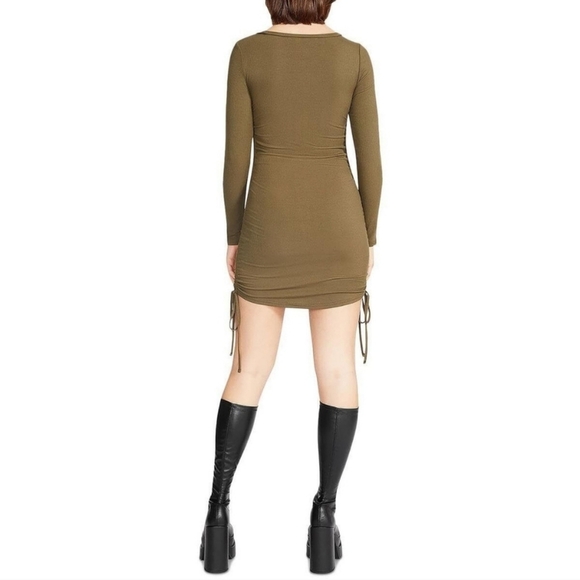 BB Dakota For Steve Madden Ruched Ribbed Long Sleeve Olive Green Mini Dress XS - Picture 11 of 11